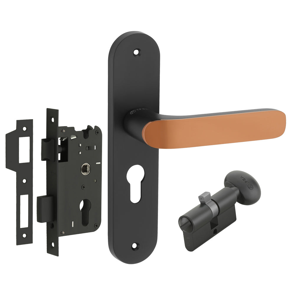 IPSA Plum Moderna Handle Series on 8" Plate CYS Lockset with 60mm Coin and Knob - Matte Finish BRG